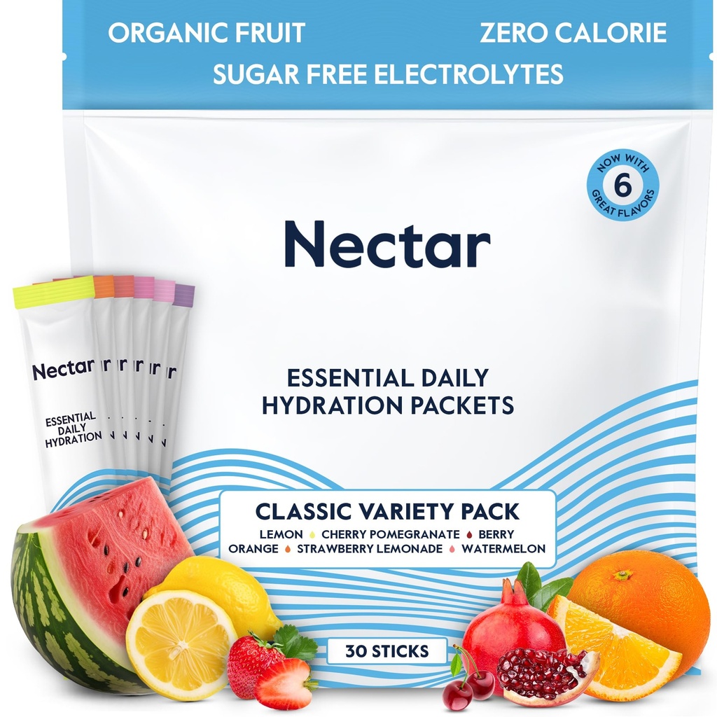 Nectar Hydration Packets - Elektrolyte Pulver-Packets - Sugar Free & 0 Calorie - Organic Fruit Liquid Daily IV Elektrolyte Pulver für Dehydratation Relief und Rehydration (Variety 30 Pack)