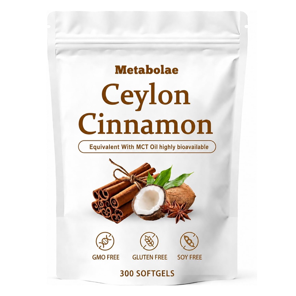 BELANO Metabolae Ceylon Cinnamon with MCT Oil,Metabolae Ceylon Cinnamon Capsules,300 Softgels