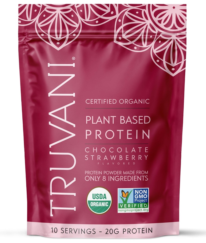 Truvani Vegan Pea Protein Pulver | Schokolade Erdbeere | 20g Organic Plant Based Protein | 10 Servierungen | Keto | Gluten & Dairy Free | Low Carb | Kein hinzugefügt Zucker