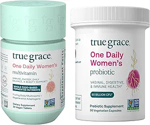 Vrai Grace Une femme quotidienne Multivitamine (30 comprimés végétaliens) et une femme quotidienne Probiotique (30 capsules végétariennes) - Sans gluten, sans soja, biologique - 30 jours d'approvisionnement de chaque femme