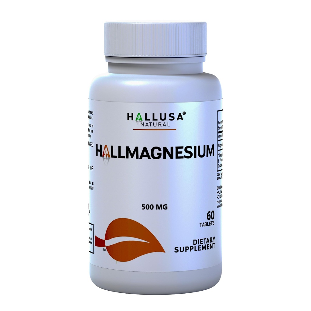 Hallusa Natural – Magnesium for Leg Cramps, Magnesium as Oxide 500 mg, 60 Capsules, 60-Day Supply, Muscle Relaxation, High Absorption.