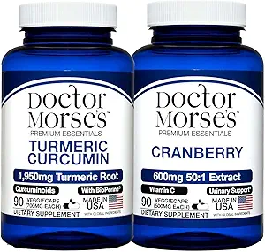 Medico Morse curcuma currica 1950mg & Cranberry 30000mg Bundle - Supporto congiunto, salute del tratto urinario, e Boost immunitario con BioPerine & Vitamina C, FDA-Registered, NSF-Certified 90 capsule
