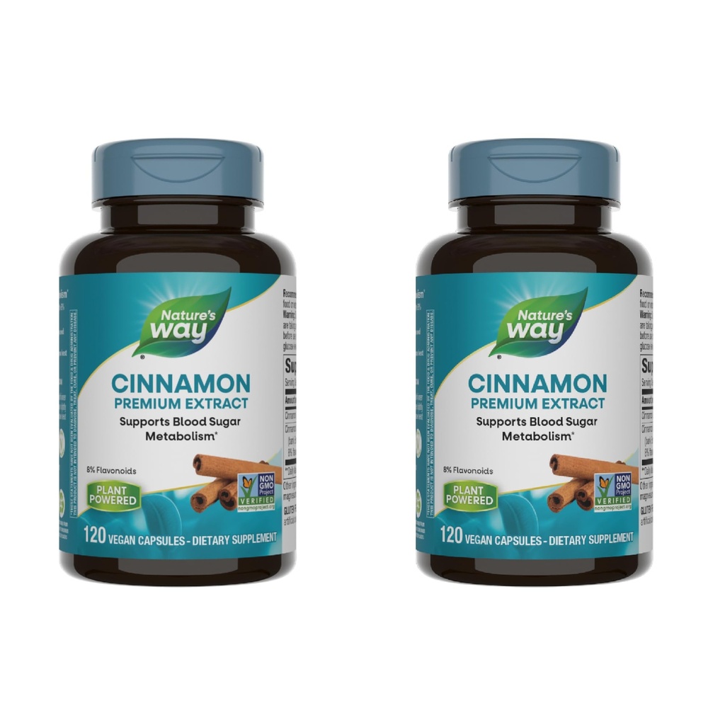 Estratto Premium di Cannella di modo naturale, Supporta Metabolismo di carboidrati*, Progetto non OGM verificato, Standardizzato al 8% di Flavonoidi, 120 capsule vegane (Packaging May Vary) - 2 Pack