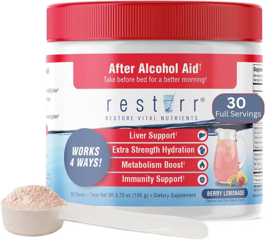 restirr After Alcohol Aid & Recovery: Unterstützt Lebergesundheit, fördert Stoffwechsel und unterstützt das Immunsystem mit DHM, Milchdistel, B-Komplex, Hydration. 30 Doses