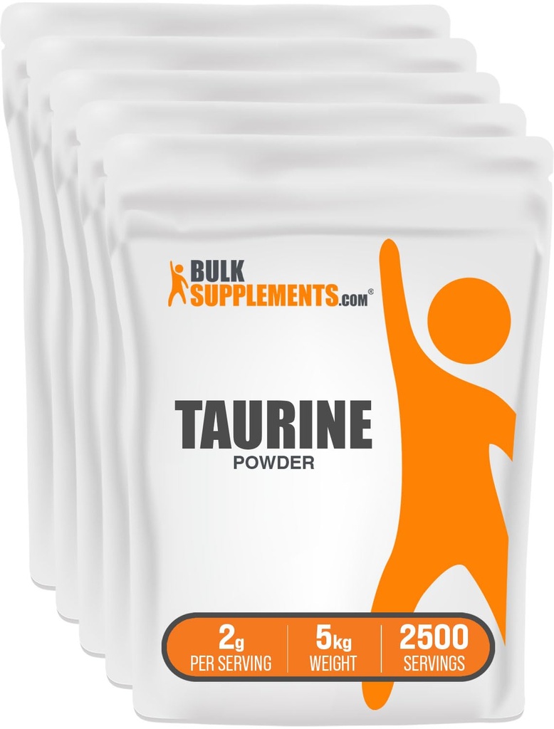 BulkSupplements.com Polvere taurina - Taurina Supplemento, Aminoacido Supplemento per l'energia - Senza aroma e senza glutine, 2g per porzione, 1kg (Pack of 5) (11 lbs)