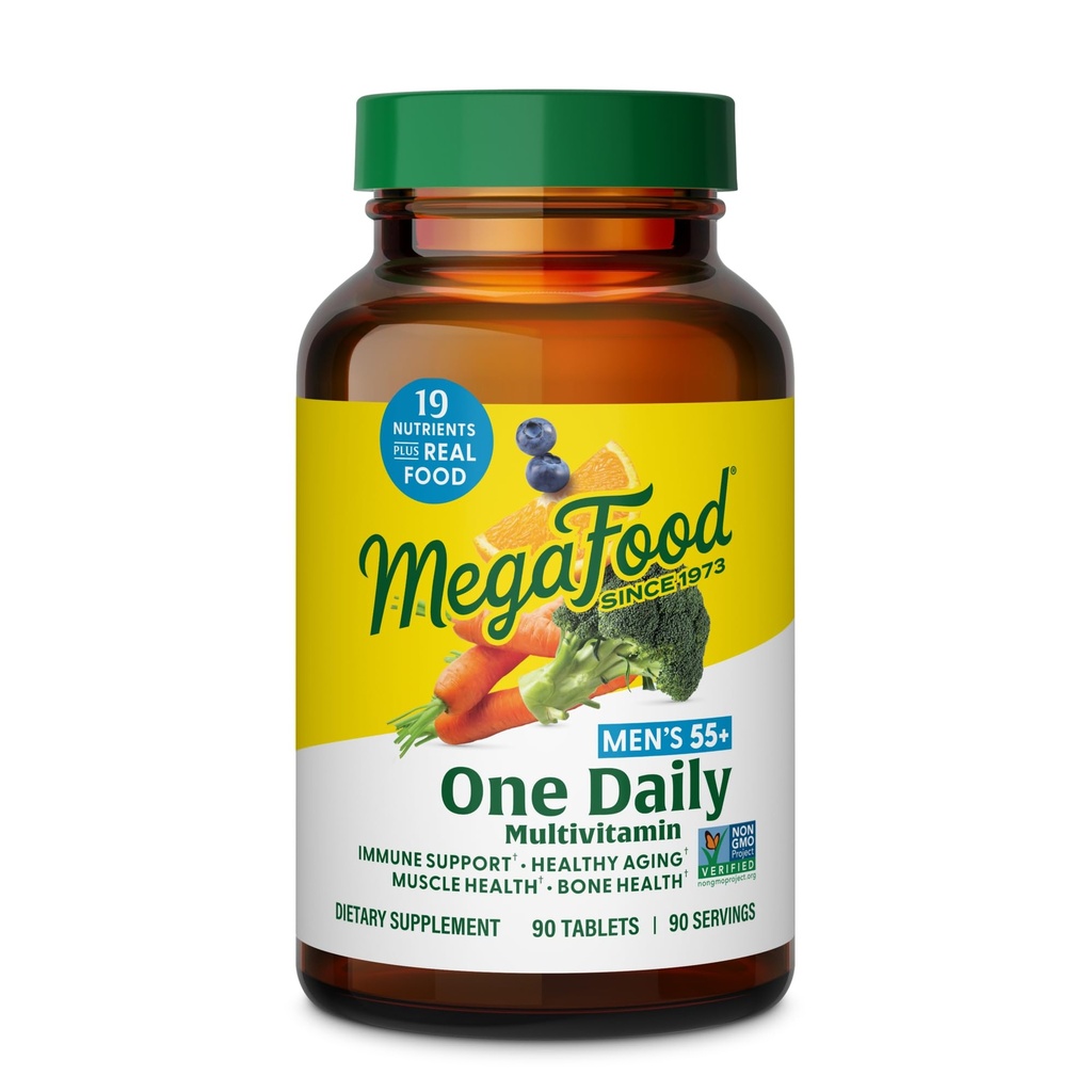 MegaFood Hommes 55+ Un jour - Multivitamine pour les hommes avec vitamine B12, C, D & Zinc - Supplément de soutien optimal sur le vieillissement et l'immunité - Végétarien - Fabriqué sans 9 allergènes alimentaires - 90 onglets