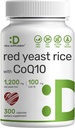 Offre supplément Riz de levure rouge 1 200mg par portion avec CoQ10, 300 Capsules – Support antioxydant – Source de poudre pur Monascus Purpureus – Sans citrine, sans OGM