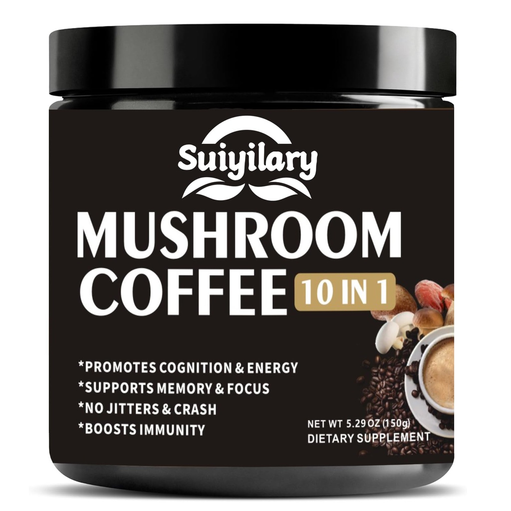 CaffÃ ̈ da funghi, 10 Mushroom Extract Powder Blend Lion's Mane, Reishi, Chaga, Cordyceps, Turkey Tail, Brain Supplements with Instant Coffee for Energy, Focus, Memory and Immunity 150g