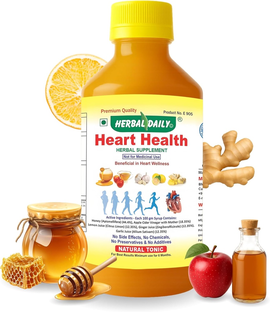 Heart Health 400 ml Nahrungsergänzung - Unterstützt Herz Wellness und senkt Cholesterol - Apfelessig (ACV), Knoblauchsaft, Ingwer, Zitronen und Honig - 1 Flasche