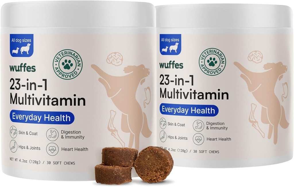 Wuffes 23-in-1 Chewable Dog Multivitamin&Supplements Bundle - Dog Multivitamin per Small&Large Breed - 2 Pack - 60 Count