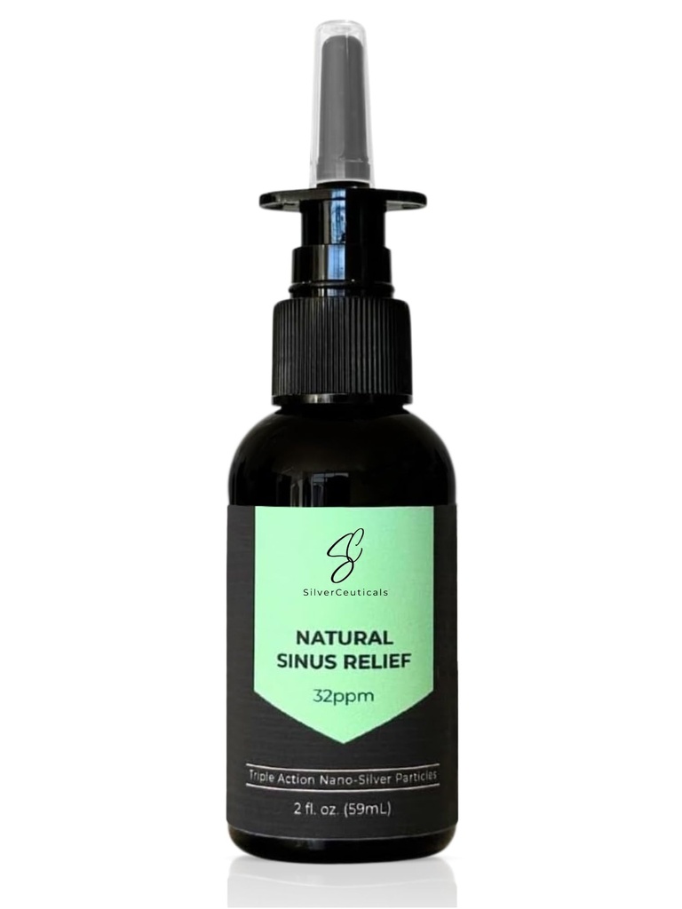 Sinus Relief Spray w/Colloidal Silver - Natural Allergy Symptom Relief - Infection - Relieve Congestion - Thin Mucus - Nasal Decongestant - Rinse & Clear Sinuses - Solo 2 Ingredienti - 2oz