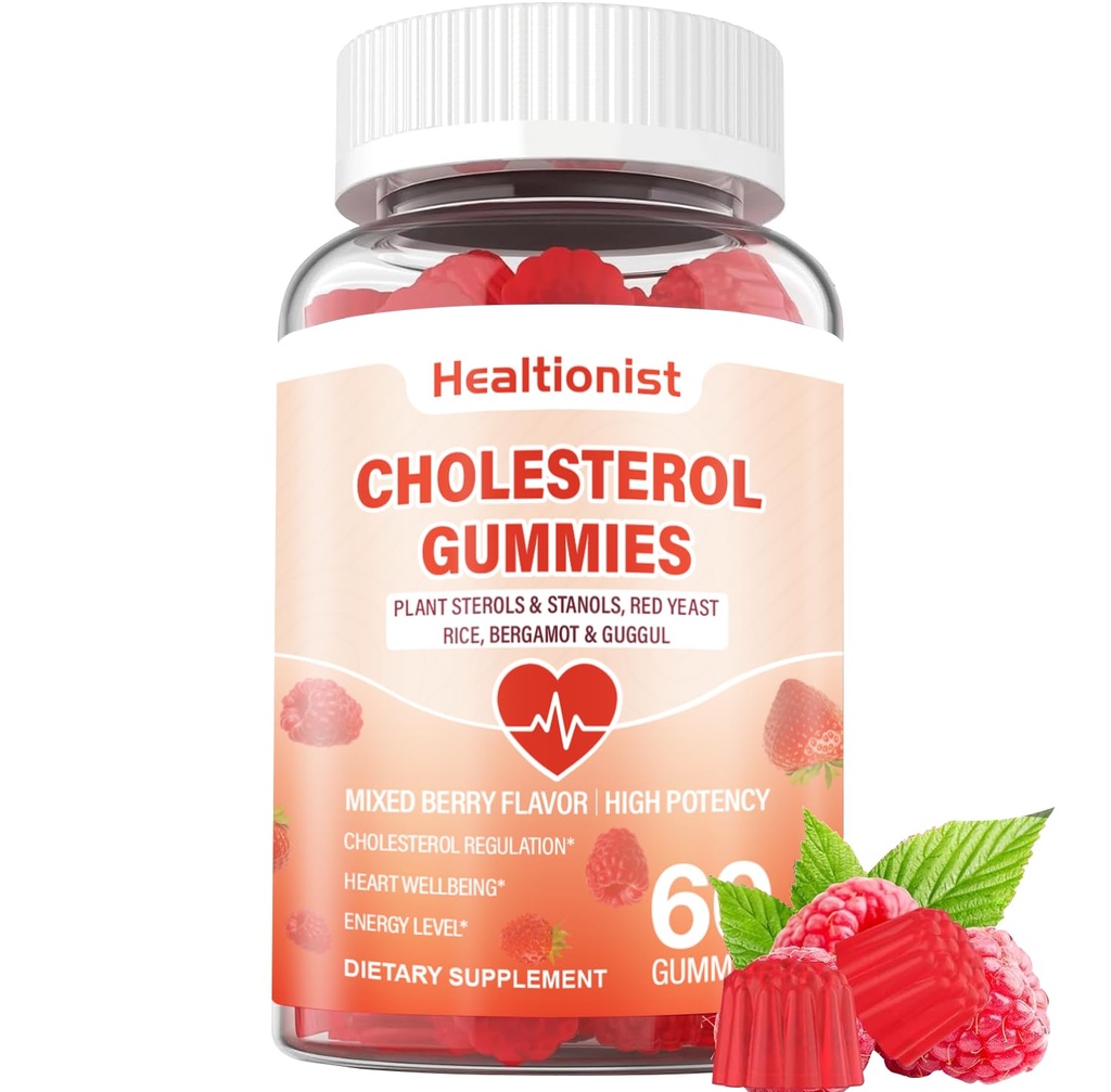 1 Packs Cholesterol Supplements with 2000 Mg Plant Sterols & Stanols, Citrus Bergamot, Red Yeast Rice, Lowering, Mixed Berry Flavor, 60 Counts