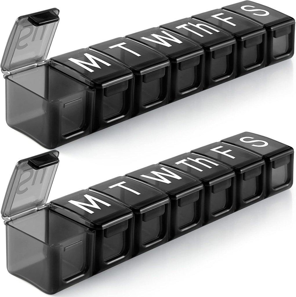 2 Pack Extra Large Weekly Pill Organizer, BPA Free Pill Box 7 Day avec XL Compartiment pour les huiles de poisson, Travel Friendly Medicine Organizer Pill Case pour les vitamines, Suppléments