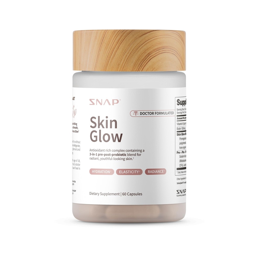 Snap Supplements Skin Glow - Gut & Skin Probiotics for Women & Men with Vitamin A, Biotin & Clinically Studied Spinach to Support a Radiant, Healthy-Looking Appearance, 60 Capsules (1 Month Supply)
