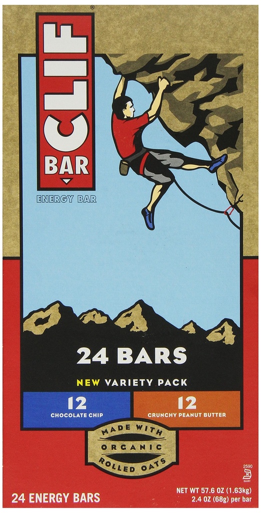 Clif Bar Variety Pack, Chocolate Chip, Crunchy Peanut Butter, 2.4 oz. Nutrition Bars, 24 Count