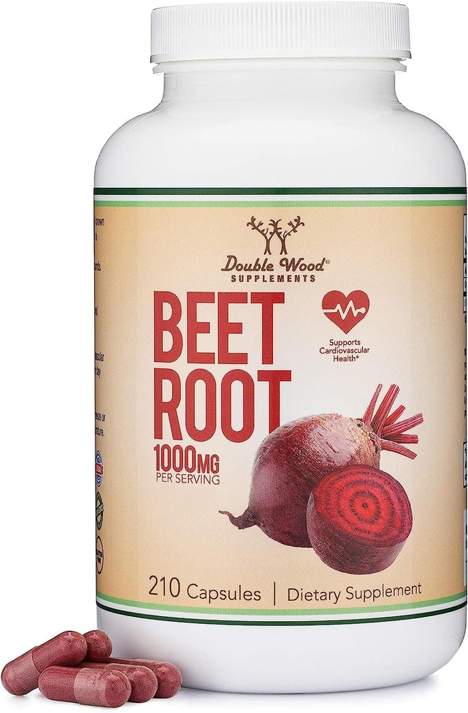 Beet Root Powder Capsules (Organic und Vegan) (210 Count, 1.000mg pro Servierung) - Super Food von Beets mit hohem Nitrat für die allgemeine Gesundheitsunterstützung von Double Wood