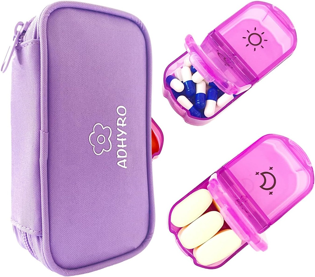 Pill Organizer 2 fois par jour, grand AM/PM hebdomadaire Pill Box 7 Day Pill Case avec étiquettes en écriture et protection de la vie privée Zipper Sac léger pour tenir suppléments, vitamines et huiles de poisson