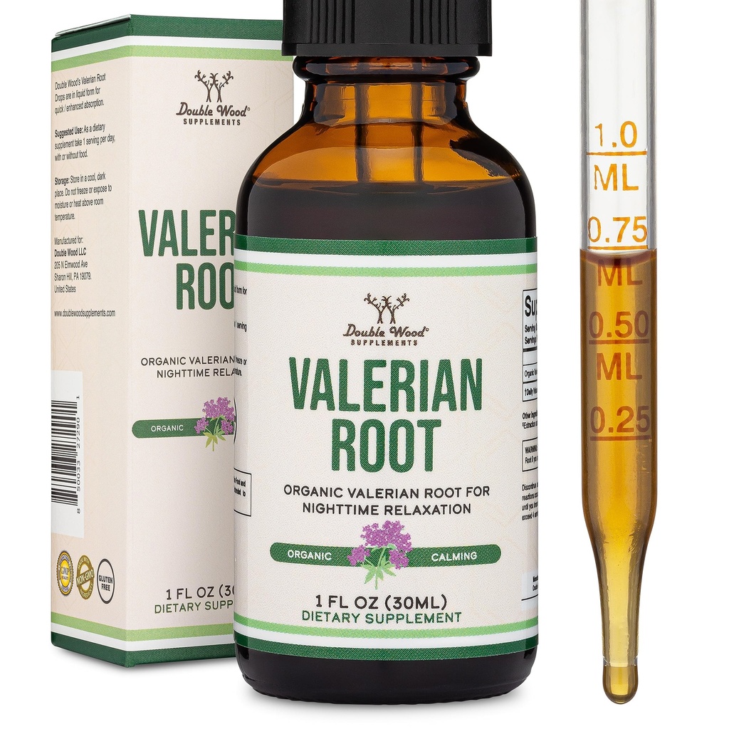 Valerian Root Drops for Sleep - Organic Valerian Root Tincture Extract 168mg - 1 FL OZ, 30 Servierungen (Better Absorbed Than Capsules, Enhances Valerian Root Tea) für Entspannung und Beruhigung von Double Wood