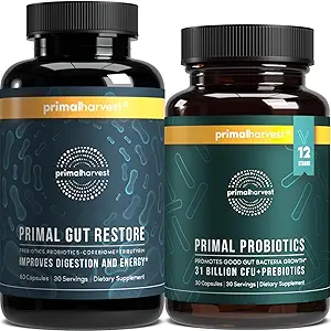 Probiotici e integratori di salute per donne e uomini Pre e Probiotici con 31 miliardi di CFU e pillole di digestione del Gut Restore Bundle