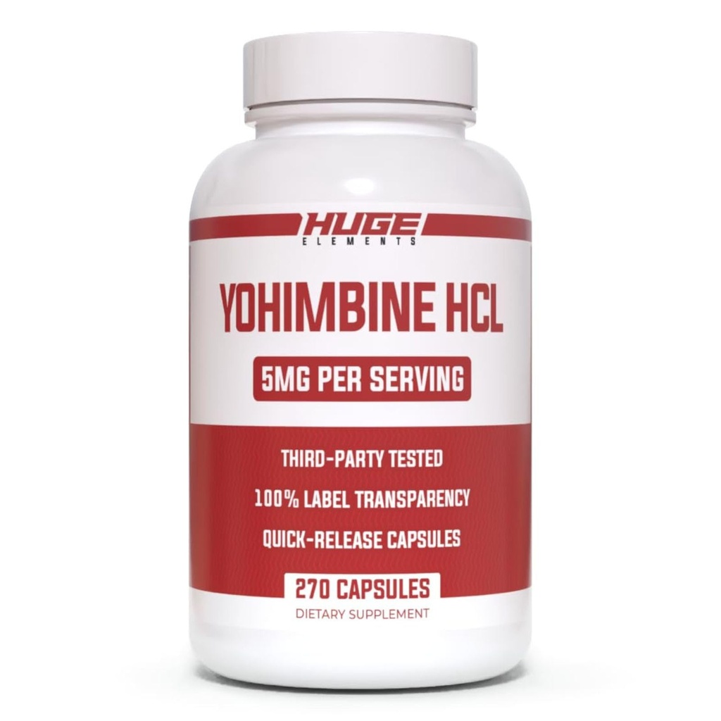 Suppléments énormes Yohimbine HCl 5mg, Testé par une tierce partie, Fat Loss & Energy Support, Formule de performance avancée pour la recomposition du corps - 270 gélules