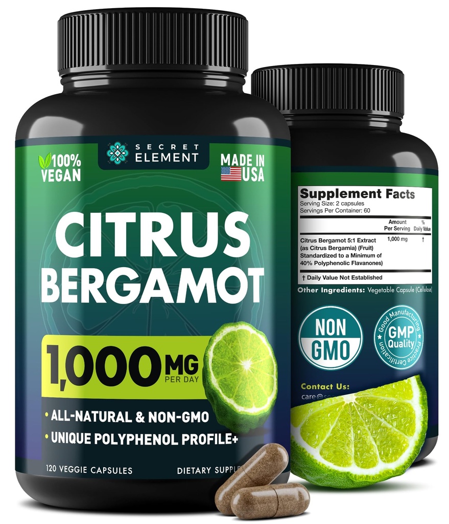 Citrus Bergamot Extract 1000mg - Citrus Bergamot Supplemento per Cuore, Immune System Support, and Healthy Aging - Pure, Vegan Bergamot Capsule
