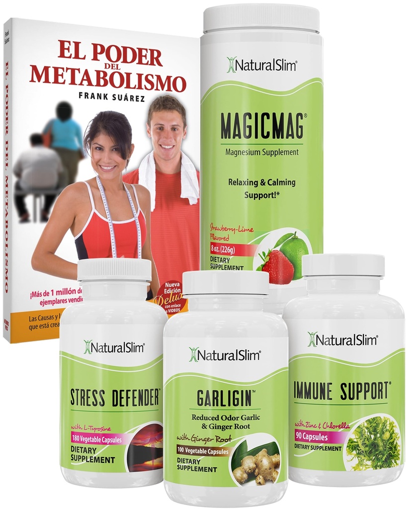 NaturalSlim Immune Support Kit - Daily Wellness System with MagicMag Magnesium, Garligin, Stress Defender Supplements & Metabolism Book for Energy Balance
