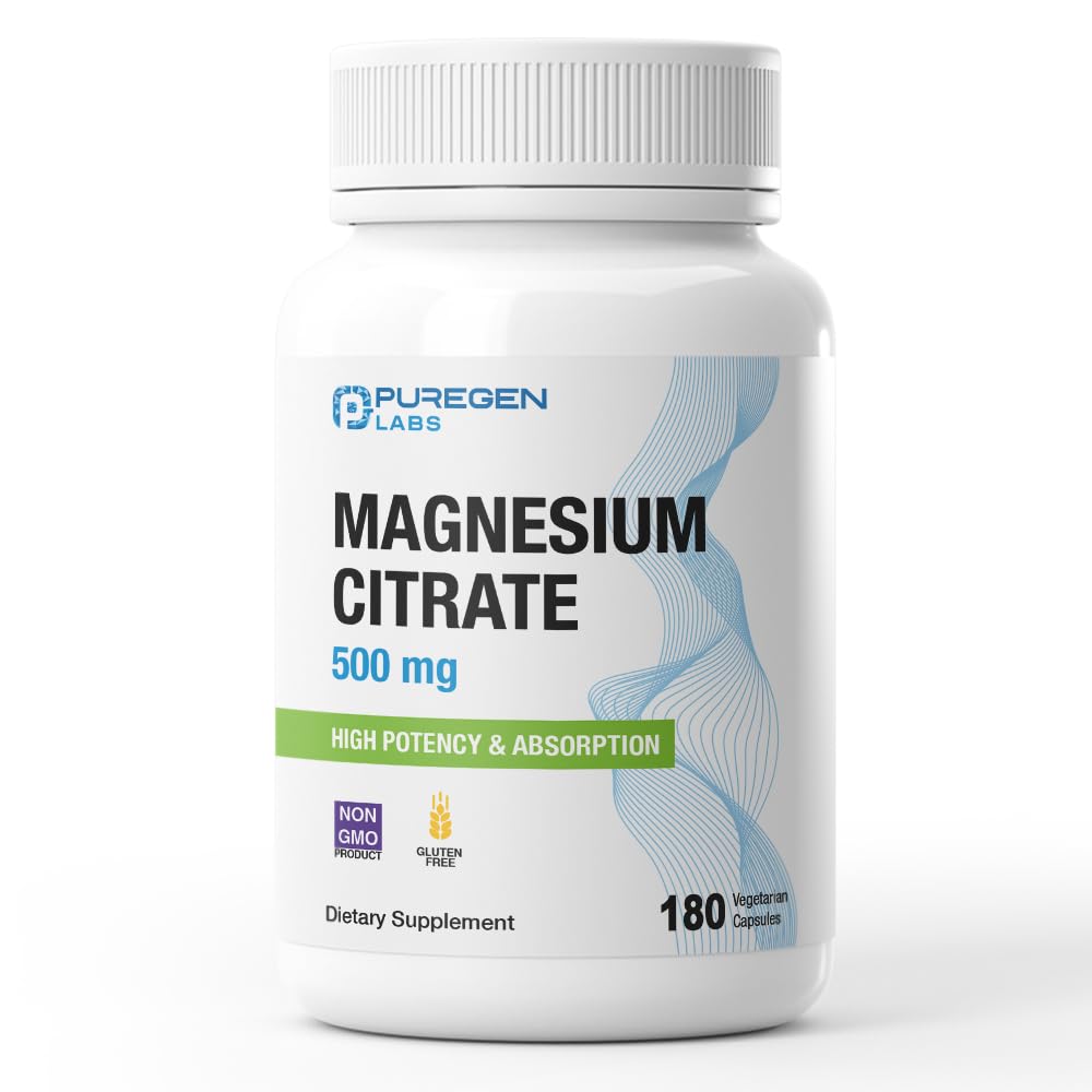 Magnesium Citrate 500 mg | High Potency Elemental Magnesium | Total 180 Veggie Caps, Superior Absorption, Non-GMO, NO Gluten and Dairy