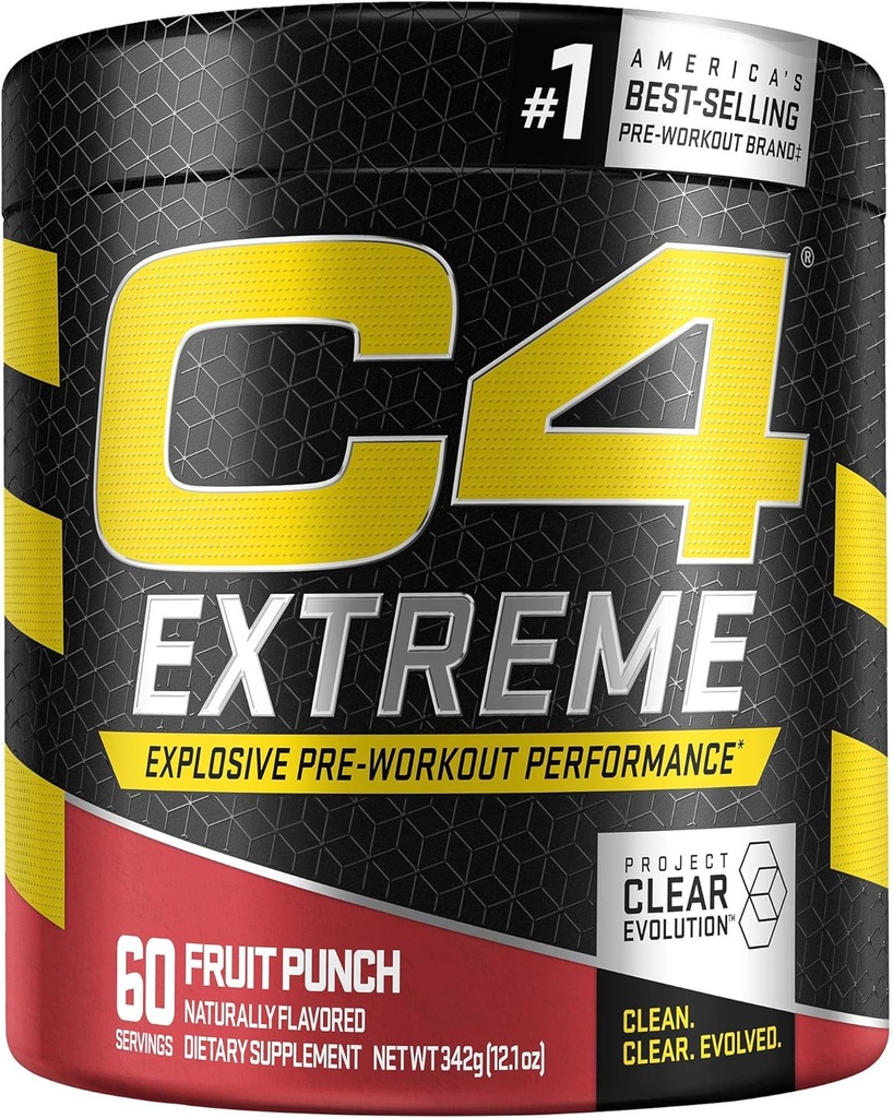 C4 Extreme Pre Workout Powder Fruit Punch | Preworkout Energy Supplement für Männer & Frauen | 200mg Koffein + Beta Alanine + Kreatin | 60 Servietten