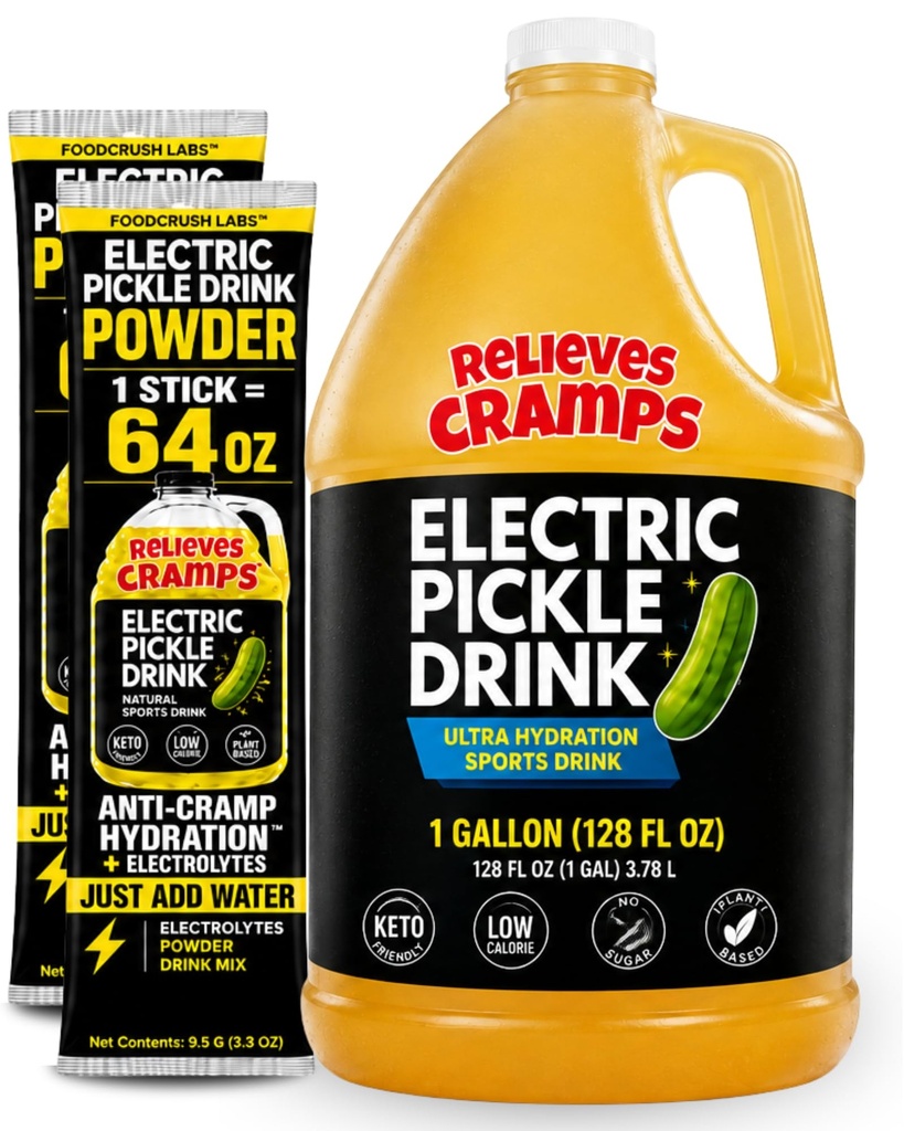 Dill Pickle Drink For Cramps - Electrolytes Powder - Makes 1 Gallon - (2 X Large Electrolyte Powder Stick Packs) -Alternative to sugary sports drinks and juice