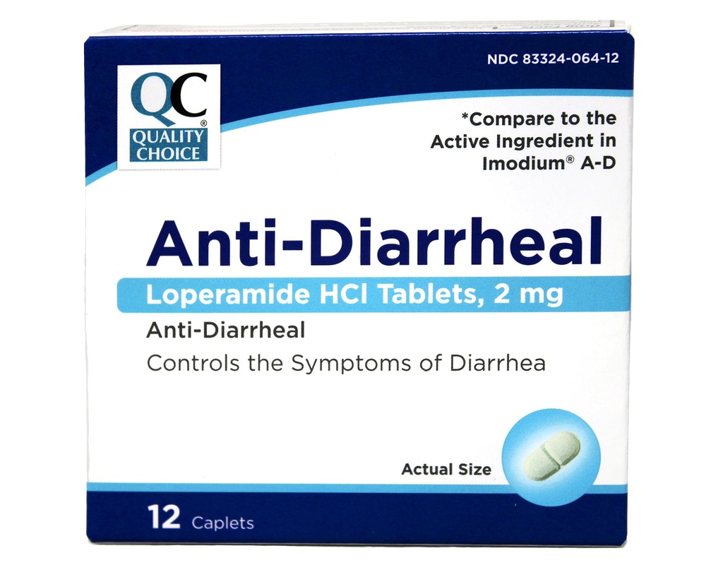 Quality Choice Anti-Diarrheal Loperamide HCI Tablets, 2 mg, 12 Caplets