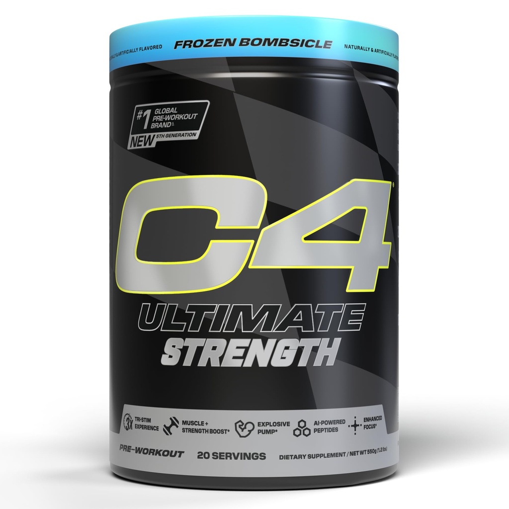Cellucor C4 Ultimate Strength Pre Workout Powder - Tri-Stim Experience 300mg Caffeine+TeaCrine+Dynamine - Creatine & Beta-Alanine - Energy Supplement for Men & Women - Frozen Bombiscle, 20 Servings