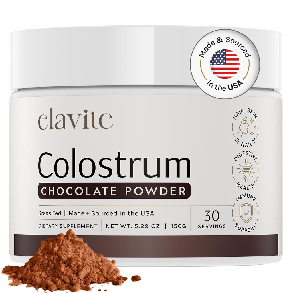 Colostrum Powder (Chocolate) Grass Fed Colostrum Supplemento per Gut Health, Immune Support Capelli sani, Pelle & Nails - 30 Serve