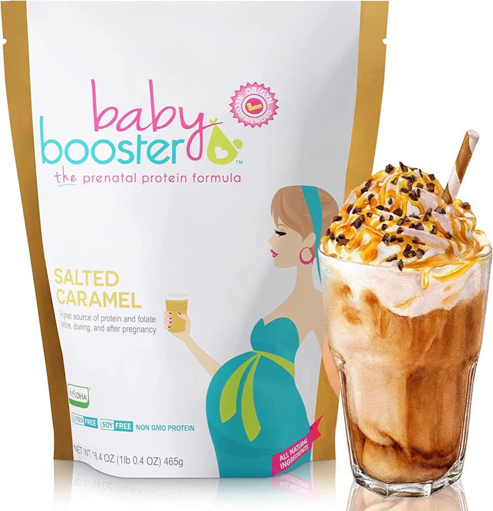 Supplément de vitamine prénatale au caramel salé, sans caféine, tous naturels, Végétarien DHA, haute protéine, folate de méthyle, vitamine B, idéal pour la maladie du matin, 1 lb