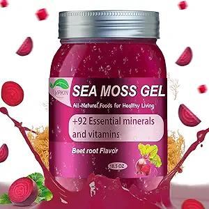 Gel di mare grezzo organico, gel di muschio del mare reale con la SeaMoss irlandese, gel di muschio di mare di Wildcrafed, supporto immunitario e digestivo, supplemento di vitamine e minerali (raccia di barbabietola, 18.5OZ)