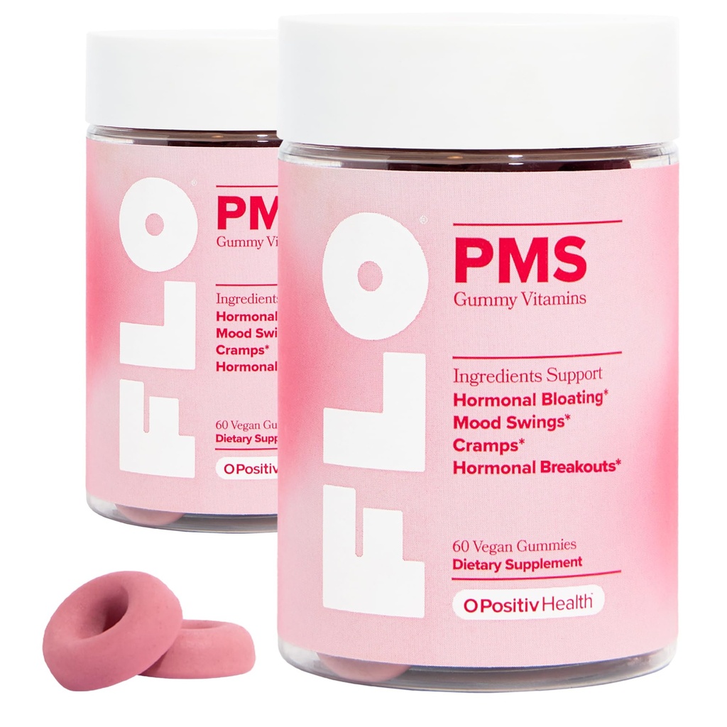 O Positiv FLO PMS Gummies for Women - Proattivo PMS Relief - Destinazioni Ripartizioni ormonali, Bloating, Cramps, & Mood Swings with Chasteberry, Vitamina B6, & Lemon Balm - PMS Gummies (Pack of 2)