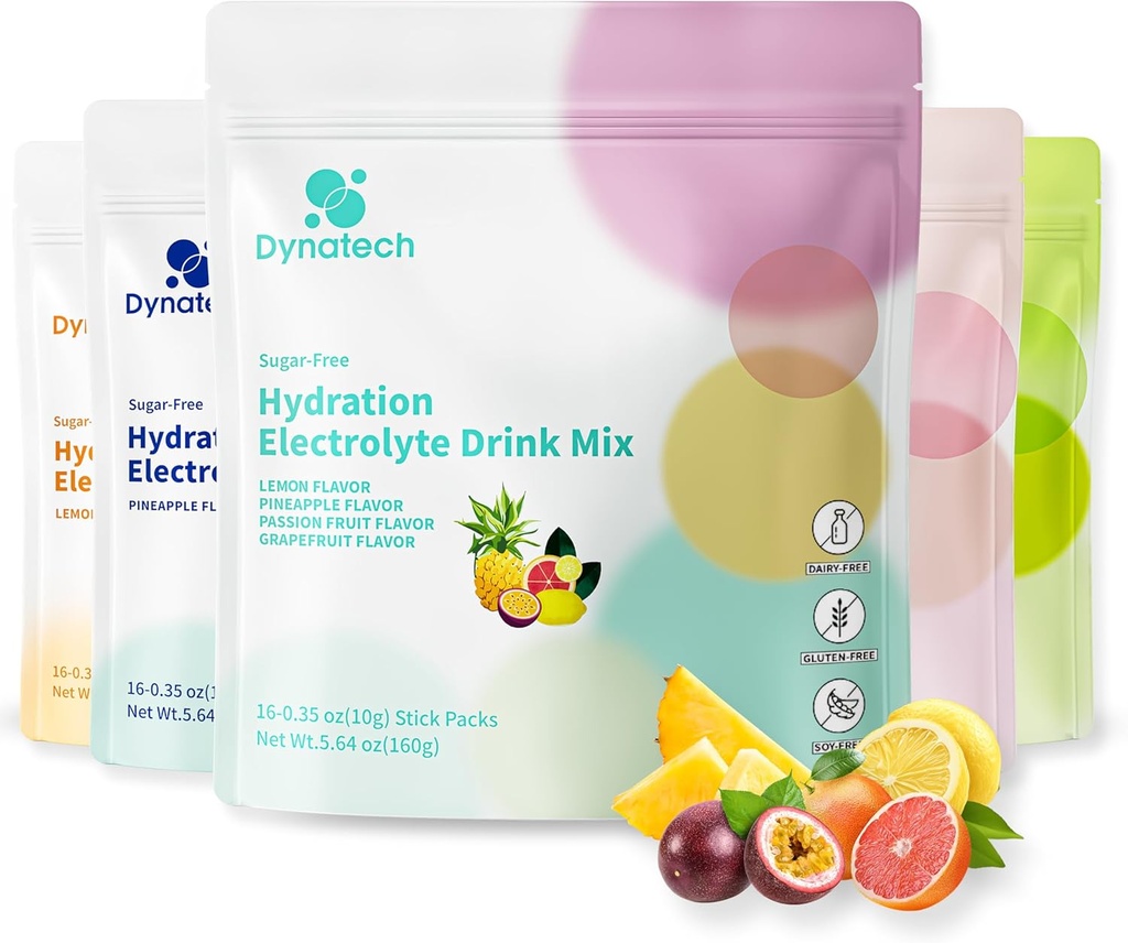 Dynatech Zero Sugar Electrolyte Drink Mix - Variety Pack - Hydration Pulver-Packets mit 10 Elektrolyten & Vitamine | Non-GMO, Glutenfrei, Vegan Elektrolyte Pulver-Packets | 16 Portionen