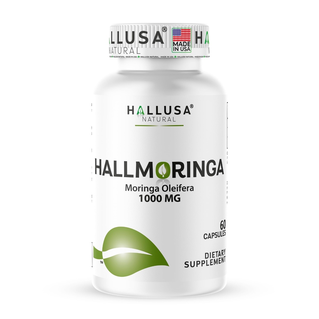 Hallusa Natural Moringa Oleifera Capsules 1,000mg - Herbal Superfood Supplement for Immune Support, Gut Health & Digestive Support* - 60 Capsules