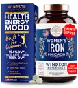 Eisen und Folsäure Ergänzungen für Frauen - 35mg Eisen Vitamin, Folsäure 400mcg - Anämie, Zeitraum, Schwangerschaftsunterstützungsergänzung, Eisensulfat Pillen - 180 Vegan Non-Constipating Tabletten