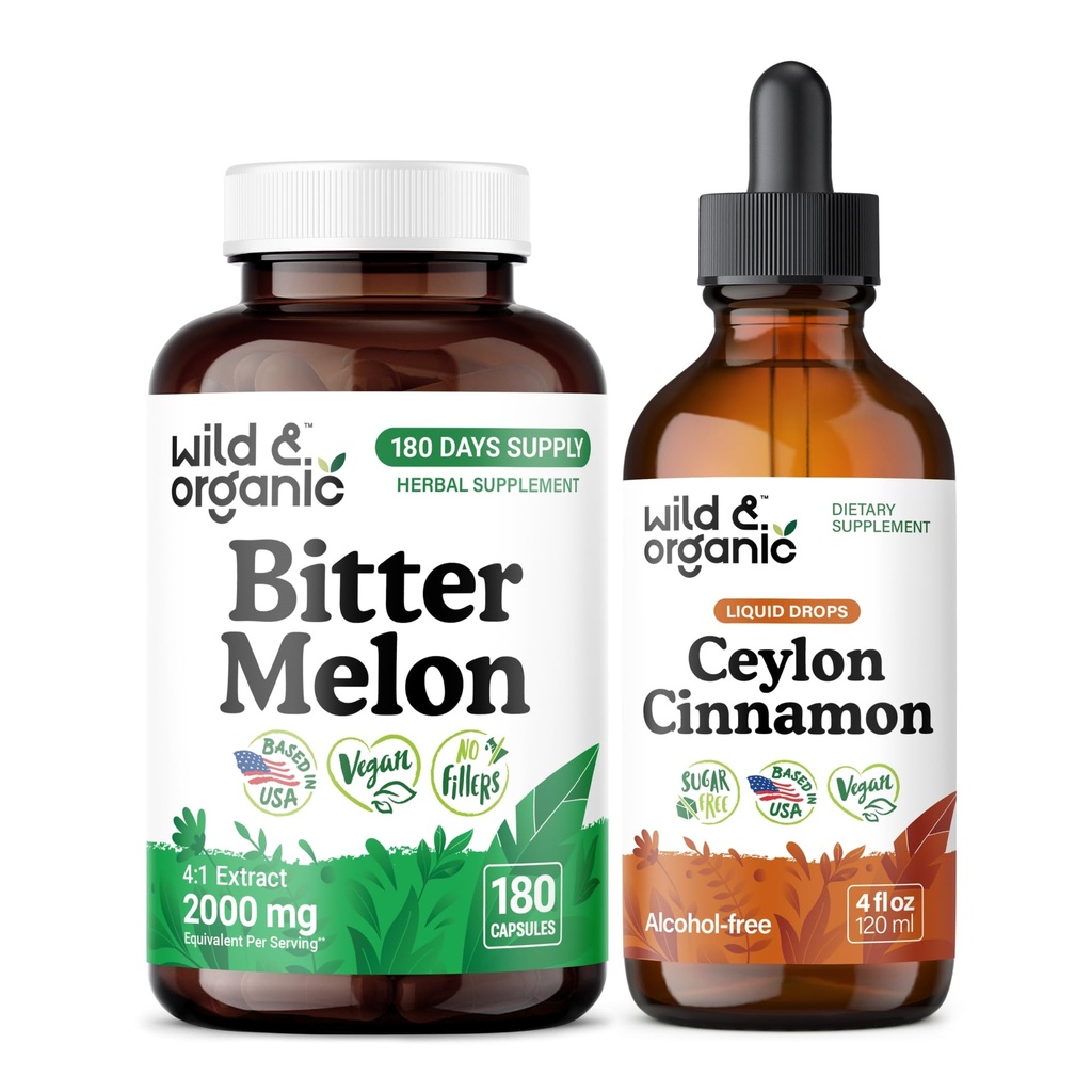 Wild & Organic Bitter Melon 180 Capsules & Ceylon Cinnamon Tincture 4 fl oz