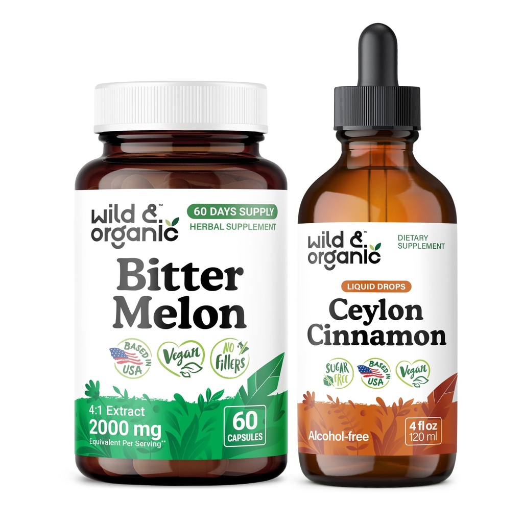 Wild & Organic Bitter Melon 60 Capsules & Ceylon Cinnamon Tincture 4 fl oz