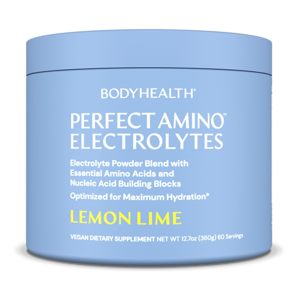 BodyHealth PerfectAmino Electrolyte Powder No Sugar, Hydration Fasting Keto Zero Sugar Electrolytes Drink Mix with Trace Minerals - Lemon Lime - 60 Servings