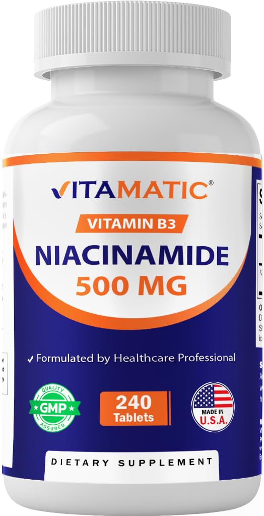 Vitamatic Niacinamide 500 mg 240 compresse - Flush Free Vitamin B3 - Supporta la produzione di energia