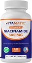 Vitamatic Niacinamide 500 mg 240 compresse - Flush Free Vitamin B3 - Supporta la produzione di energia