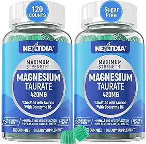 Taurat de magnésium 420mg + vitamine B6 pour l'absorption accrue, en appuyant l'art hygiénique, les zzz, la relaxation, la nerve et la santé musculaire – végétalien, non-OGM, sans gluten, sans sucre, 2-pack