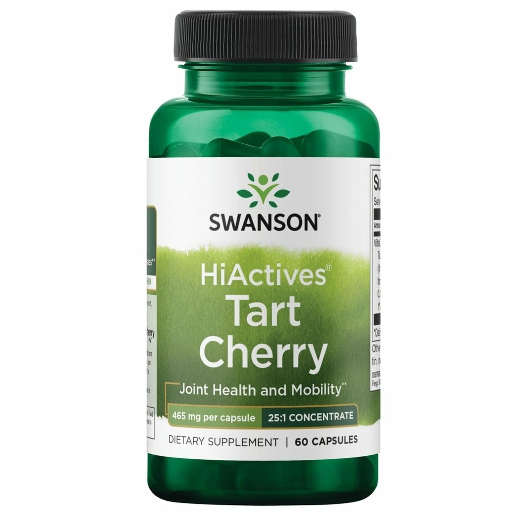 Swanson HiActives Tart Cherry - Natural Supplement Supporting Joint Health, Mobility & Flexibility - Helps Strengthen Collagen Structures & Connective Tissue - (60 Capsules, 465mg Each)