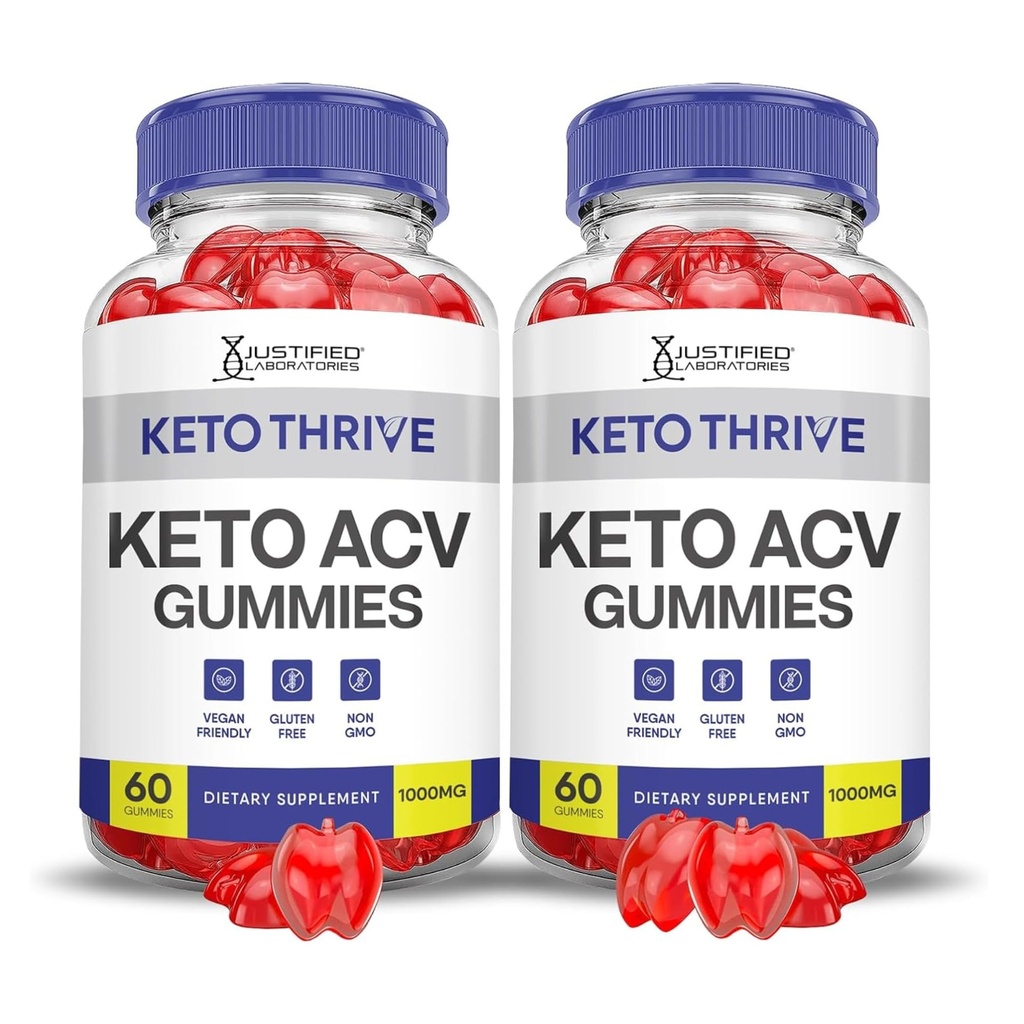 Justified Laboratories Keto Thrive Keto ACV Gummies (1000 mg) - 60 Count, Pack of 2 - Formulated with Apple Cider Vinegar, Folate & Vitamin B12 - Non-GMO, Vegan, Gluten Free - 60 Servings