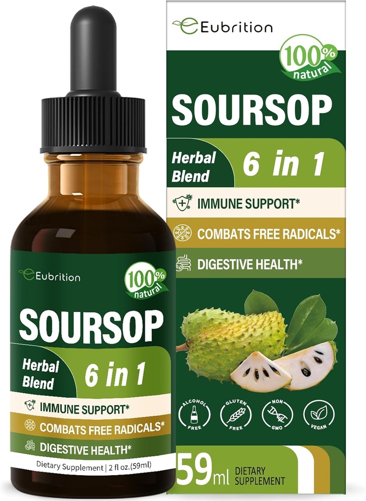 Soursop(Guanabana) Foglie e gocce di estratto di frutta per il supporto del sistema immunitario, Soursop Bitters Liquid per la salute digestiva, Graviola Supplement Plus Reishi & Vitamina B6, Ricco di nutrienti. 2o