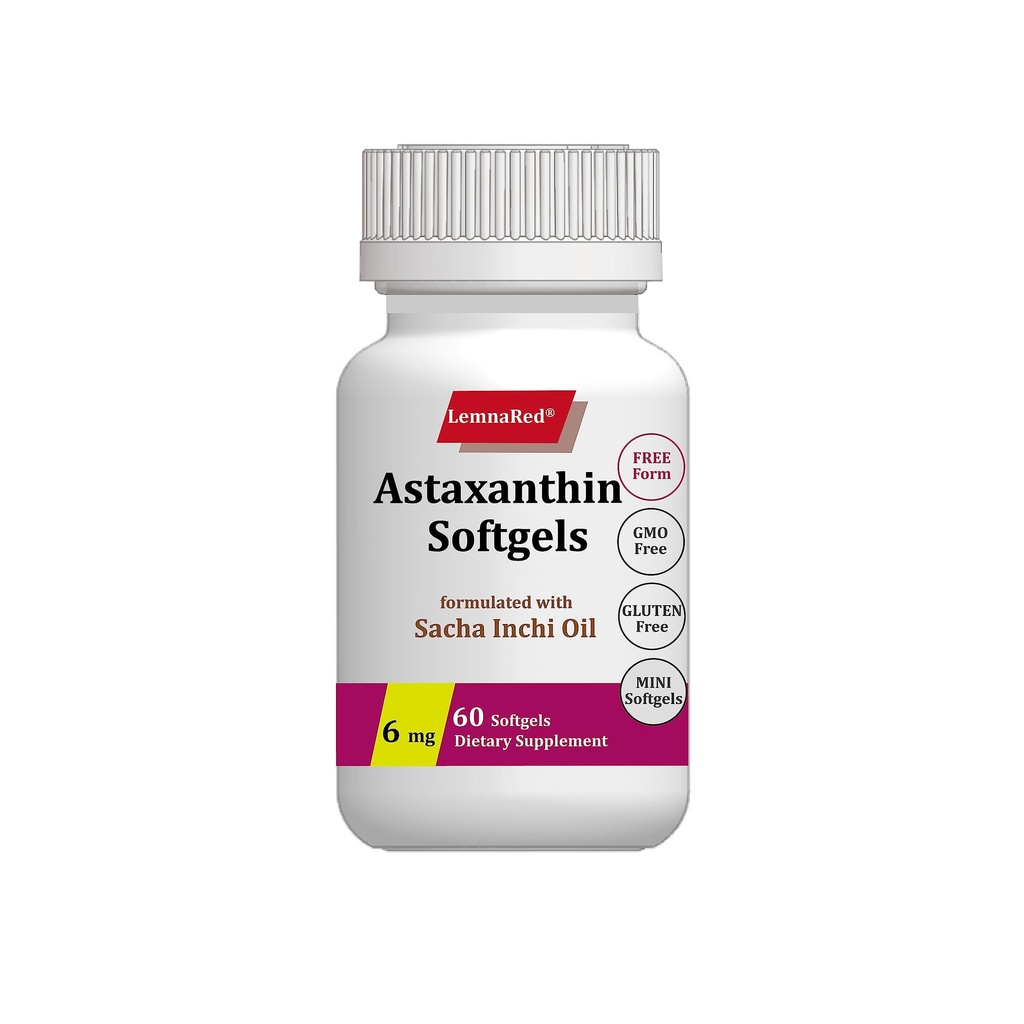 Free-Form Astaxanthin 6mg Softgel-60 Softgels Nahrungsergänzung Strongest Antioxidant Immun Unterstützt Augen,Joint & Haut Gesundheit Formuliert mit Sacha Inchi Öl