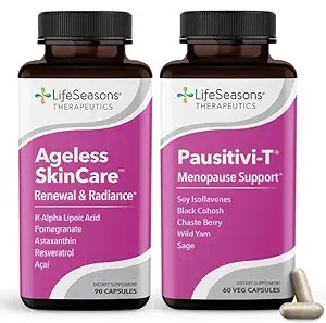 LifeSeasons Pausitivi-T con Ageless Skincare - Menopause Supplement - Rilievo per Flash Caldi, Ormone Imbalance & Night Sweats - Nourishes Tissue - Sage, Chasteberry, Soy Isoflavones & Black Cohosh