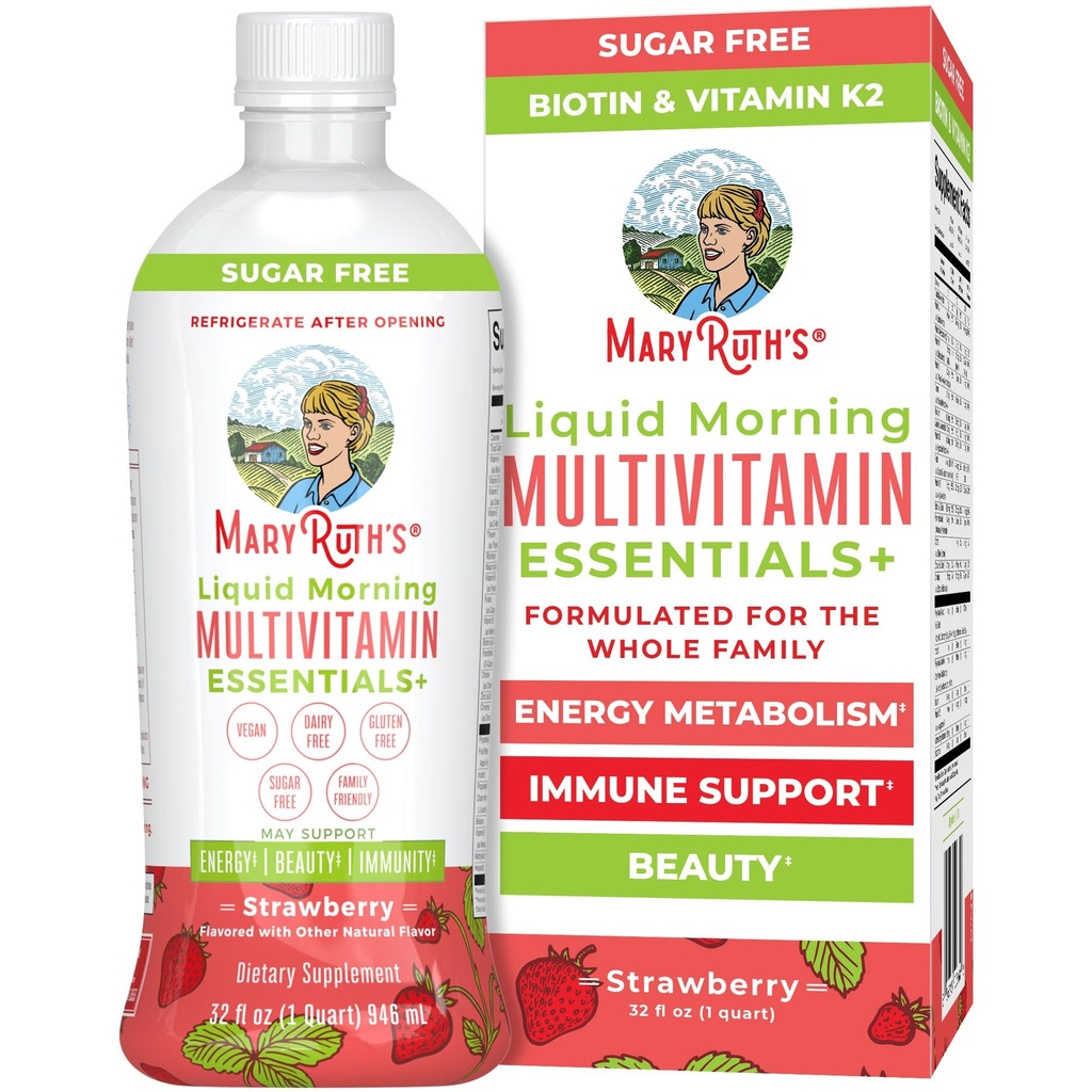 MaryRuth Organics Liquid Morning Multivitamin Essentials+ | Vitamina A C D E B6 B12 Biotin Zinc | Supporto immunitario maschile | Beauty | Sugar Free | Vitamine per età 1+ | Vegan | 32 Fl Oz
